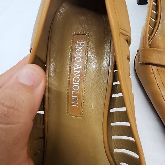 Enzo Angiolini Size 8.5 Tan Leather Square Toe Pump Heels L - Picture 8 of 12